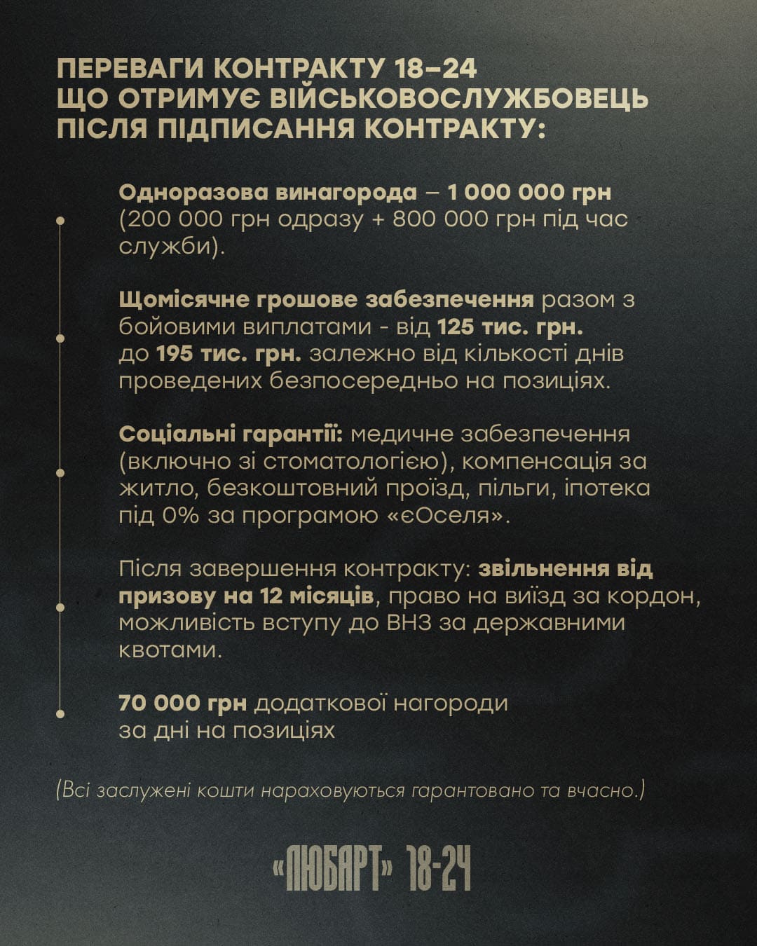 Переваги контракту 18-24 що отримує військовослужбовець після підписання контракту